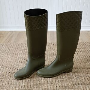 Quilted Olive Knee-High Women's Rain Boots